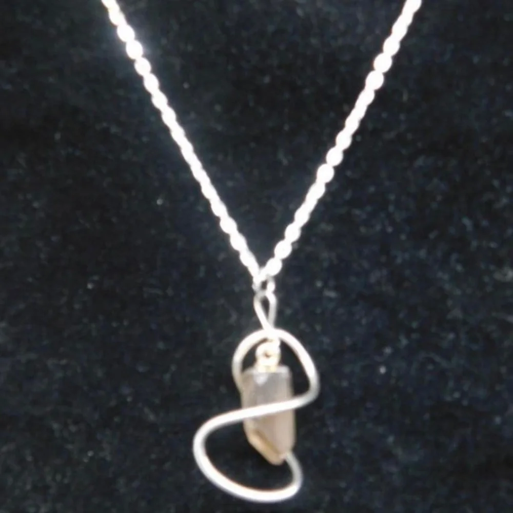 Vintage Smoky Quartz Pendant Necklace Silver‎ Tone 18”